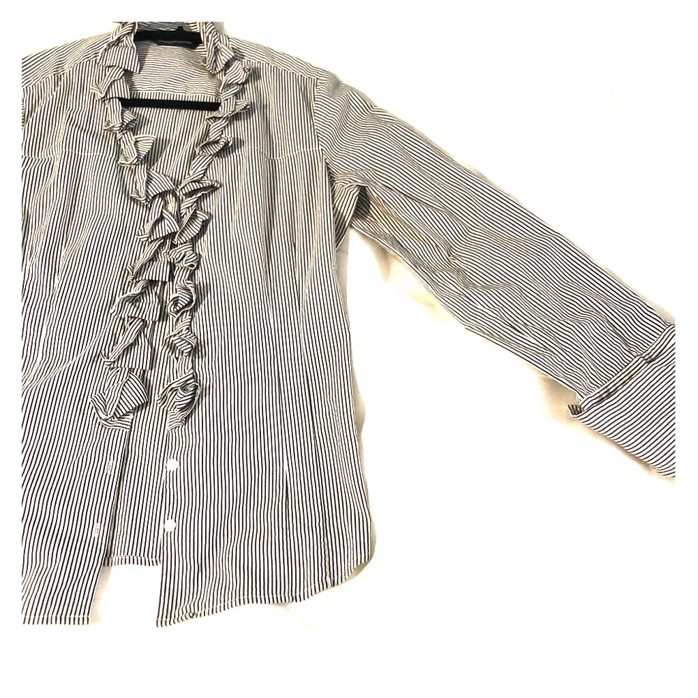 Express Design Studio  WHITE NAVY PINSTRIPE Blouse